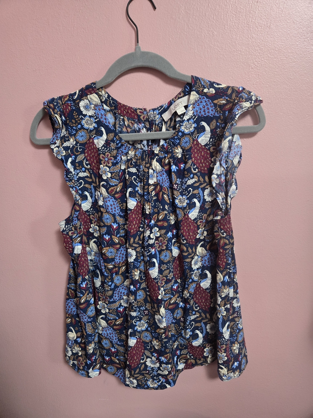 LOFT Navy Floral Paisley Sleeveless Blouse